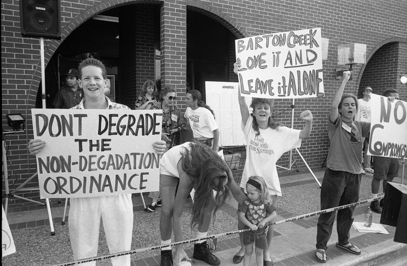 Citizens protest outside Austin City Council chambers, 1991